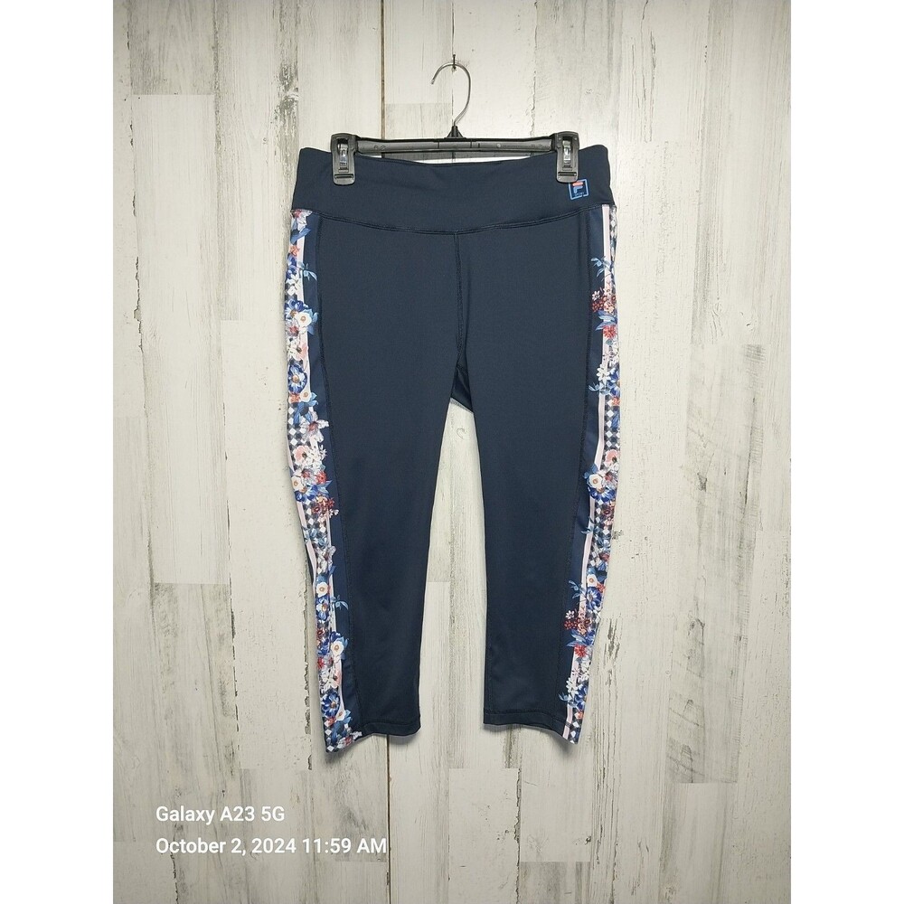 Fila Floral Side Stripe Blue Leggings Size Medium